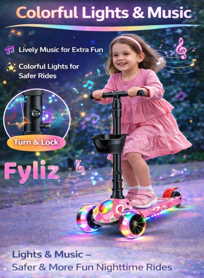 Fyliz Pink Graffiti Children's Scooter 3-in-1 Folding Flash Wheel 2-12 Year Old Boys and Girls Can Ride on Children's Wheel - Image 4